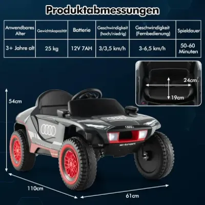 Audi elektrické autíčko pro děti 12V elektrické dětské autíčko s dálkovým ovládáním a LED světly a 4 závěsy Šedá