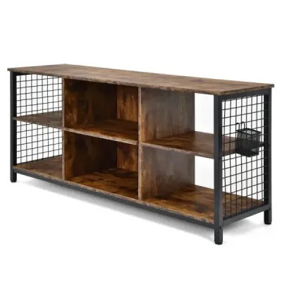TV skříňka lowboard s otevřenými přihrádkami TV police pro televizory do 65 palců 140 x 40 x 62,5 cm Rustikální hnědá