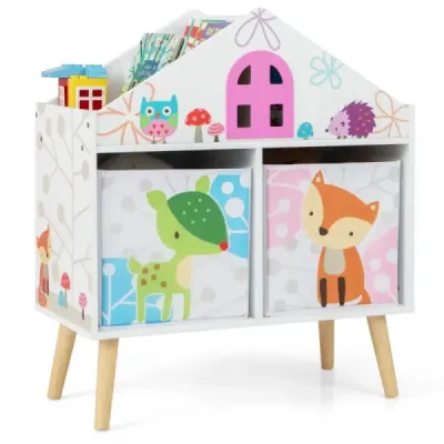 Dětský domeček ve tvaru knihovny Dřevěný domeček pro panenky se 2 úložnými boxy Barevný 62 x 30 x 72 cm