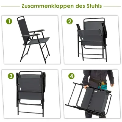 Sada 4 vnějších skládacích židlí s prodyšnou tkaninou a protiskluzovými podložkami pod nohy