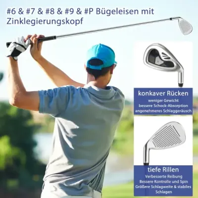 9-dílná kompletní sada golfových holí pro praváky s obaly na hole