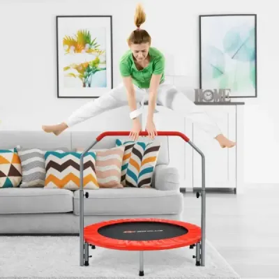 ?101 cm skládací mini trampolína Fitness trampolína s výškově nastavitelnou rukojetí Modrá + černá