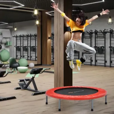 ?101 cm skládací mini trampolína Fitness trampolína s výškově nastavitelnou rukojetí Modrá + černá