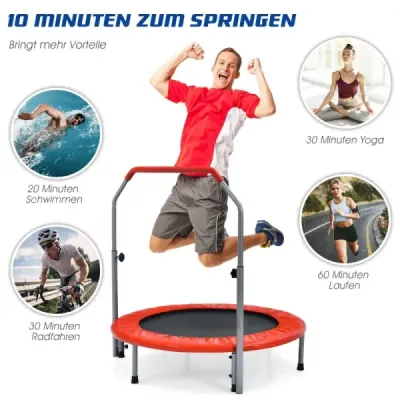 ?101 cm skládací mini trampolína Fitness trampolína s výškově nastavitelnou rukojetí Modrá + černá