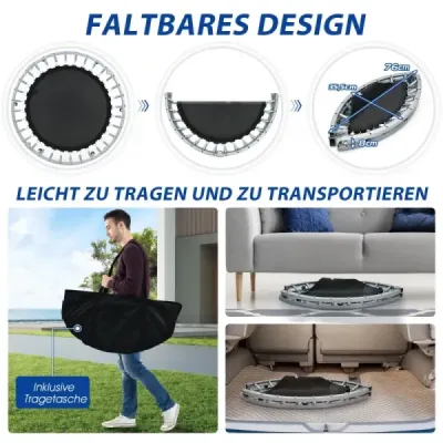 ?101 cm skládací mini trampolína Fitness trampolína s výškově nastavitelnou rukojetí Modrá + černá