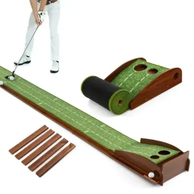 Golf Putting Mat se 2 jamkami a 3 golfovými míčky a umělým trávníkem Golf Mat Putting Trainer Green