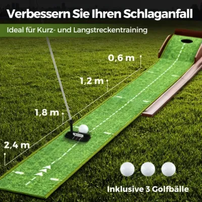 Golfová podložka s 1 jamkou a 3 golfovými míčky a umělou trávou Golfová podložka Putting Trainer Green