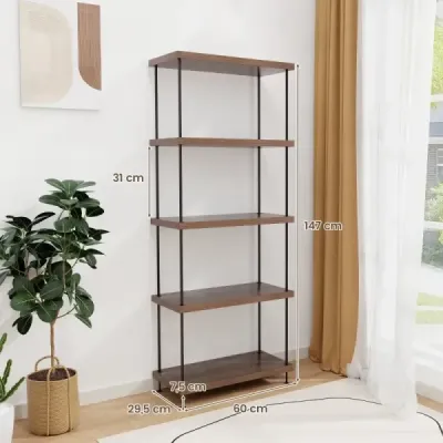 5-úrovňový stojící regál s kovovým rámem Průmyslový regál na knihy Úložný regál 60 x 29,5 x 147 cm