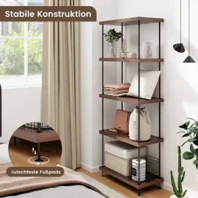 5-úrovňový stojící regál s kovovým rámem Průmyslový regál na knihy Úložný regál 60 x 29,5 x 147 cm