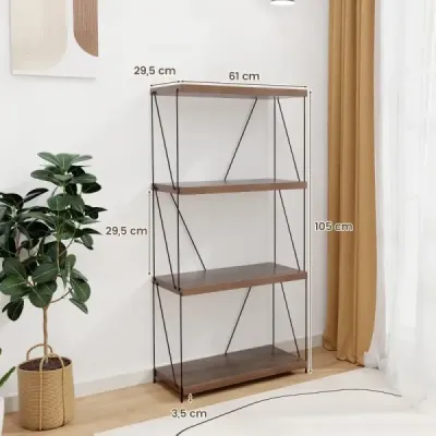 4-úrovňový stojící regál s kovovým rámem Průmyslový regál na knihy Úložný regál 60 x 29,5 x 105 cm