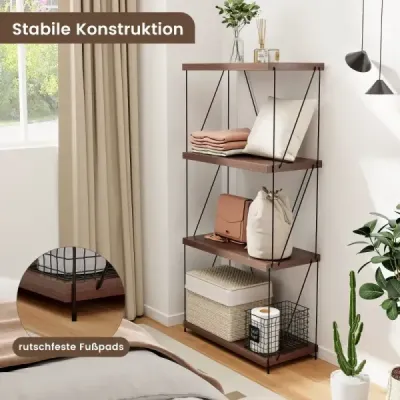 4-úrovňový stojící regál s kovovým rámem Průmyslový regál na knihy Úložný regál 60 x 29,5 x 105 cm