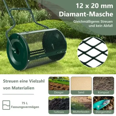 68 cm široký rozmetač kompostu s vylepšenými bočními tyčemi a rukojetí ve tvaru U zelený