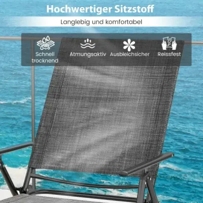Sada 2 lehátek skládací zahradní lehátko s nastavitelným opěradlem šedé 155-189 x 64 x 65-102 cm