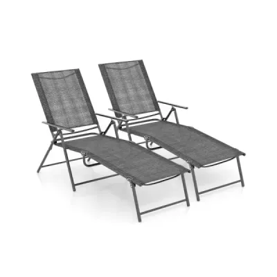 Sada 2 lehátek skládací zahradní lehátko s nastavitelným opěradlem šedé 155-189 x 64 x 65-102 cm