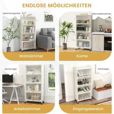 Kuchyňský regál s kolečky Mobilní stojan na mikrovlnnou troubu s výklopnými dvířky z PC 60 x 32 x 154 cm černý