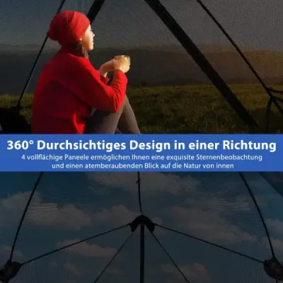 Pop Up stan pro 2-3 osoby 360° jednostranný průhledný rodinný stan 225 x 145 x 161 cm Šedá