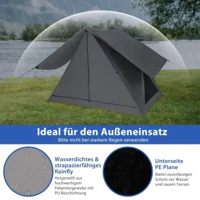 Pop Up stan pro 2-3 osoby 360° jednostranný průhledný rodinný stan 225 x 145 x 161 cm Šedá
