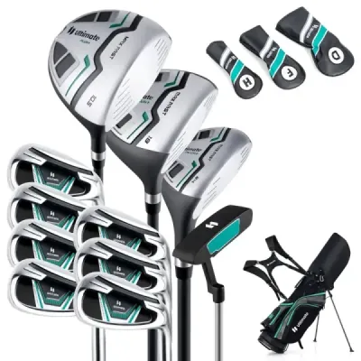 Pánská sada golfových holí 11-dílná sada golfových holí pro praváky s krytem proti dešti zelená