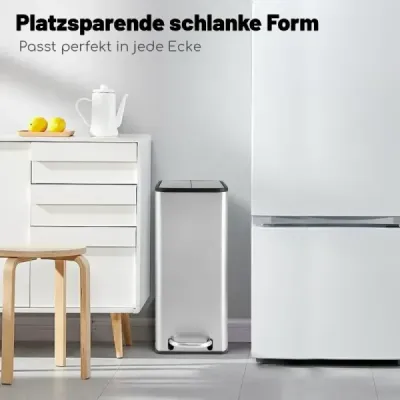 Odpadkový koš 46 l z nerezavějící oceli s otočným víkem s měkkým zavíráním a vnitřním košem Slim pedálový koš