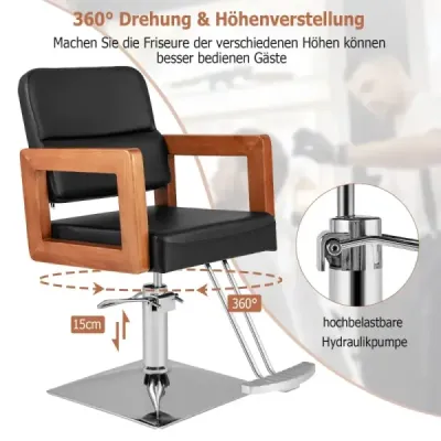 Hydraulické kadeřnické křeslo Salonní křeslo pro kadeřníky s 360-stupňovým otáčením 87 x 60 x 95-110 cm černé