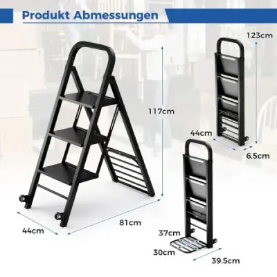 2 v 1 Pytel Truck & Stepladder Skládací 2 kolečka Hand Truck Kovový transportní vozík černý