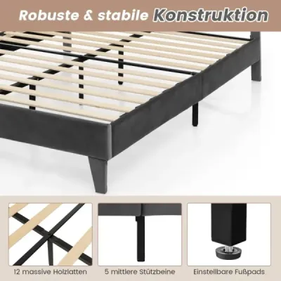 Čalouněná postel 200 x 140 cm Manželská postel s lamelovým roštem a čelem Čalouněný rám postele šedý