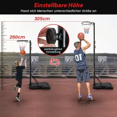 Basketbalový koš venkovní přenosný basketbalový stojan 260-305cm výškově nastavitelný černý