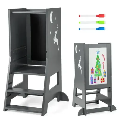 2 v 1 dětská učící věž s oboustrannou tabulí a 3 nastavitelnými výškami kuchyňská židle step stool nature