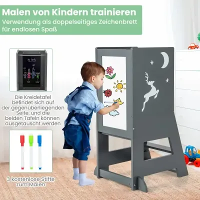 2 v 1 dětská učící věž s oboustrannou tabulí a 3 nastavitelnými výškami kuchyňská židle step stool nature