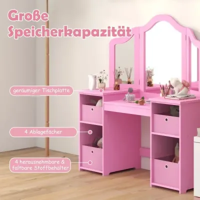 2 v 1 dětský toaletní stolek s odnímatelným zrcadlem a úložnými boxy make-up komoda bílá