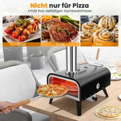 Venkovní nerezová kamna na pizzu s kamenem na pizzu, slupkou na pizzu, teploměrem a taškou na přenášení