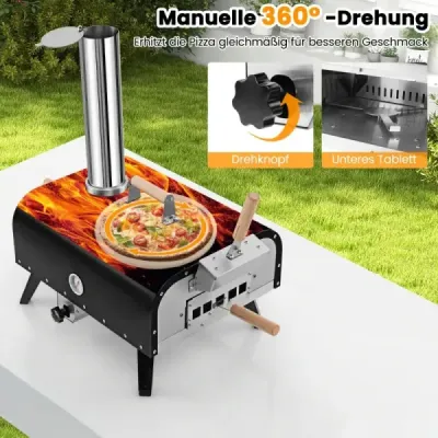 Venkovní nerezová kamna na pizzu s kamenem na pizzu, slupkou na pizzu, teploměrem a taškou na přenášení