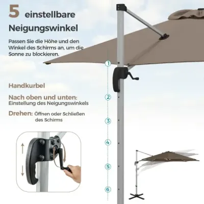 ?330 cm slunečník s klikou & UPF 50+ & 360° otočný konzolový slunečník zahradní slunečník červený