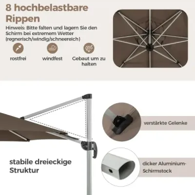 ?330 cm slunečník s klikou & UPF 50+ & 360° otočný konzolový slunečník zahradní slunečník červený