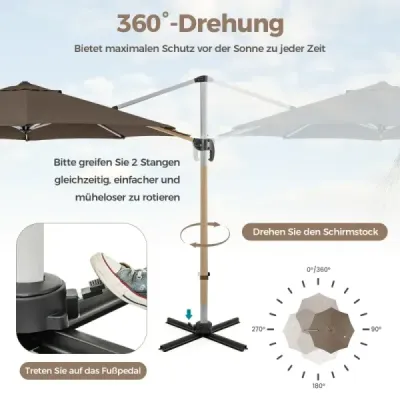 ?330 cm slunečník s klikou & UPF 50+ & 360° otočný konzolový slunečník zahradní slunečník červený