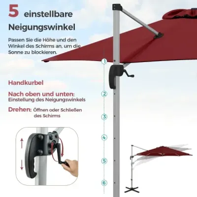 ?330 cm slunečník s klikou & UPF 50+ & 360° otočný konzolový slunečník zahradní slunečník červený