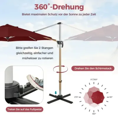 ?330 cm slunečník s klikou & UPF 50+ & 360° otočný konzolový slunečník zahradní slunečník červený
