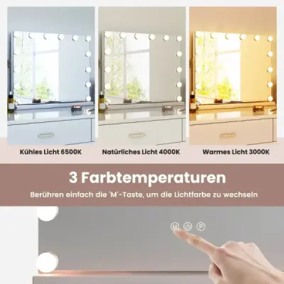 Hollywoodské zrcadlo s osvětlením Stolní zrcadlo se 14 stmívatelnými LED světly a 3 barvami světla 50 x 12 x 43 cm