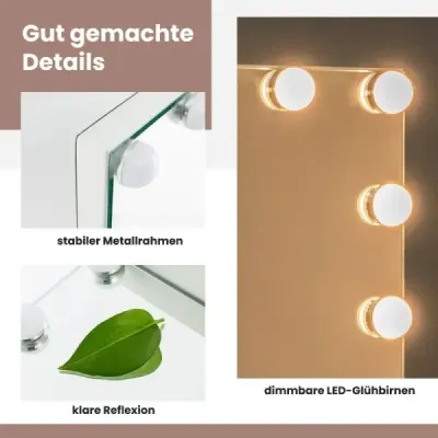 Hollywoodské zrcadlo s osvětlením Stolní zrcadlo se 14 stmívatelnými LED světly a 3 barvami světla 50 x 12 x 43 cm