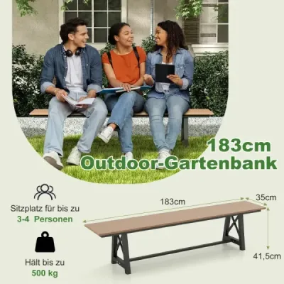 Zahradní lavice odolná vůči povětrnostním vlivům 3-místná lavice s nosností do 500 kg 183 x 35 x 41,5 cm hnědá