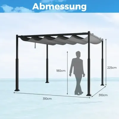 3,1 x 3,1 m pergola s posuvnou střechou Vodotěsný altán Zimovzdorný zahradní altán Šedá