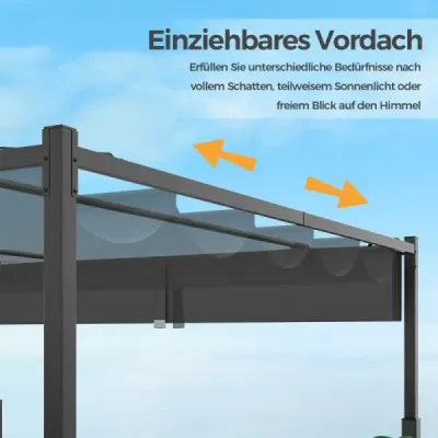 3,1 x 3,1 m pergola s posuvnou střechou Vodotěsný altán Zimovzdorný zahradní altán Šedá