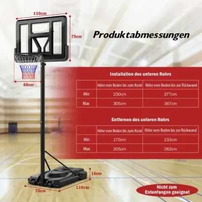 170-305cm výškově nastavitelný basketbalový stojan Venkovní basketbalový koš se stojanem