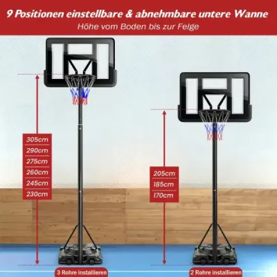 170-305cm výškově nastavitelný basketbalový stojan Venkovní basketbalový koš se stojanem