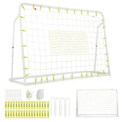 2 v 1 Fotbalová branka a odrazová deska Fotbalové branky 187 x 60 x 102-122,5 cm Dětská fotbalová branka s nastavitelnou výškou Bílá
