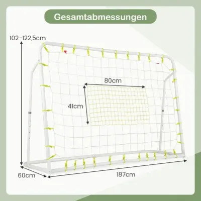 2 v 1 Fotbalová branka a odrazová deska Fotbalové branky 187 x 60 x 102-122,5 cm Dětská fotbalová branka s nastavitelnou výškou Bílá