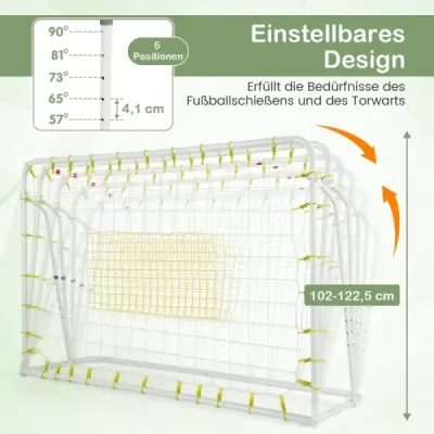 2 v 1 Fotbalová branka a odrazová deska Fotbalové branky 187 x 60 x 102-122,5 cm Dětská fotbalová branka s nastavitelnou výškou Bílá
