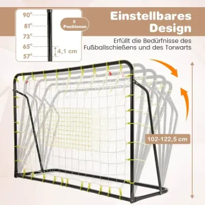 2 v 1 Fotbalová branka a odrazová deska Fotbalové branky 187 x 60 x 102-122,5 cm Dětská fotbalová branka s nastavitelnou výškou černá