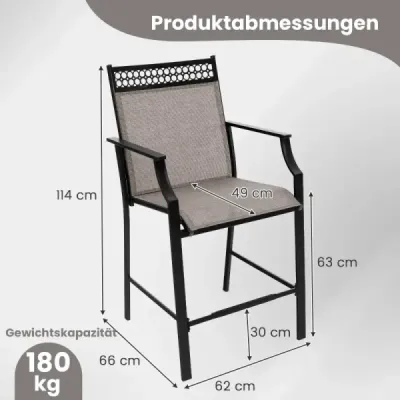 Sada 2 zahradních židlí s rychleschnoucí tkaninou Vysoké židle na terasu Balkónové židle - červené
