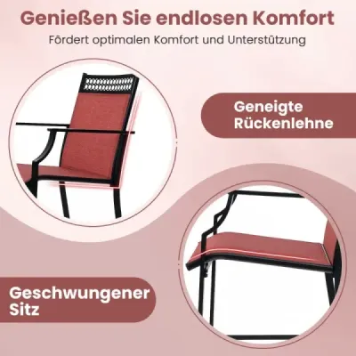 Sada 2 zahradních židlí s rychleschnoucí tkaninou Vysoké židle na terasu Balkónové židle - červené